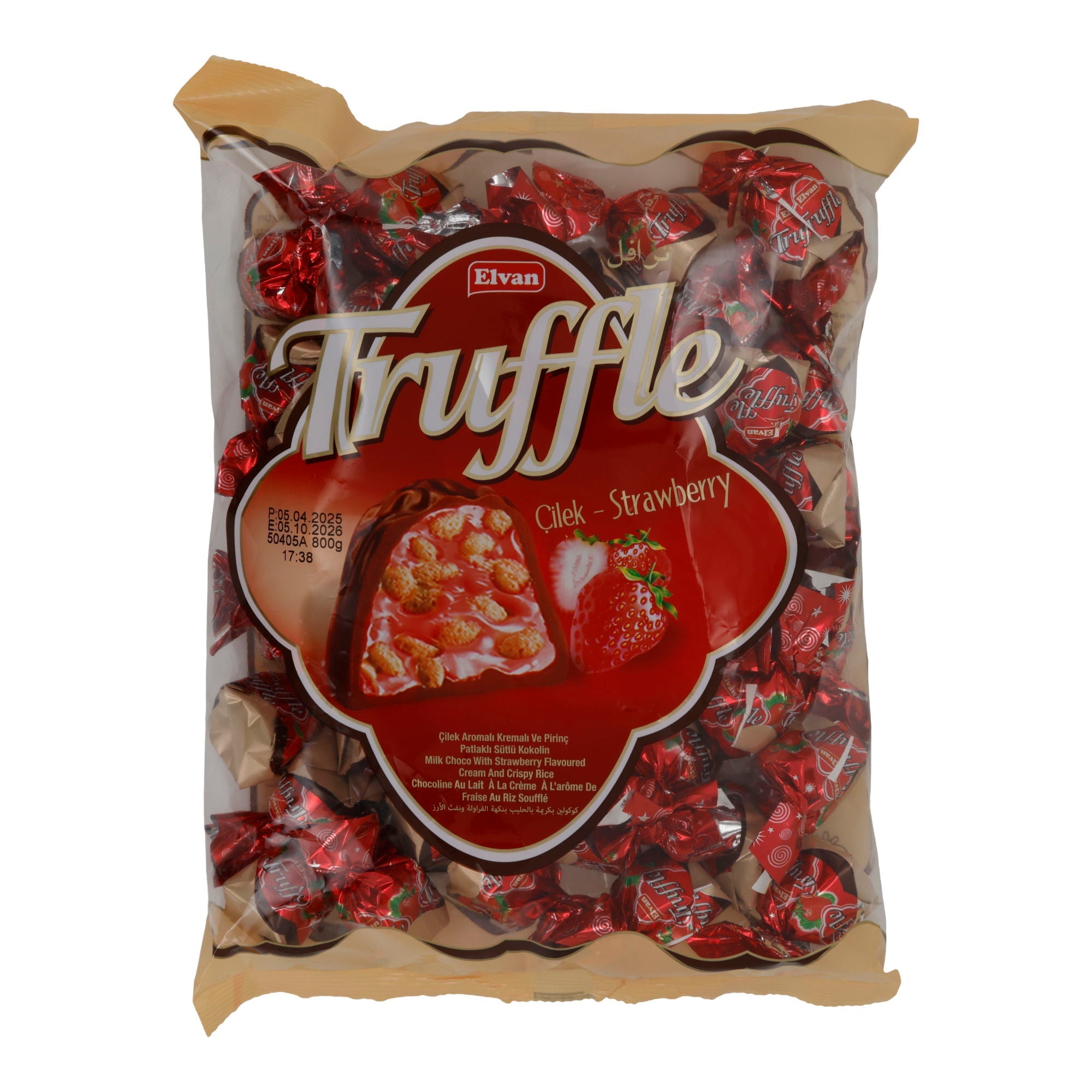 Milchschokolade mit Erdbeercreme und Puffreis Elvan Truffle Erdbeere | Süßware | 800 g Beutel ELVAN